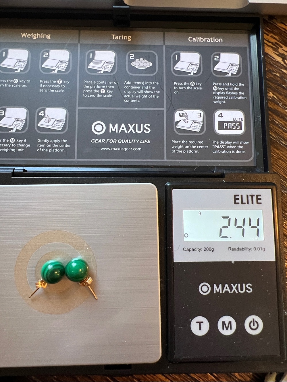 14k gold Malachite green stud earrings